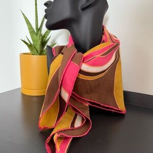 Vintage 1960s silk square multicolour retro print scarf